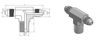 Тройник ввертной T-образный JIC 7/16"-NPT 1/4"-JIC 7/16"