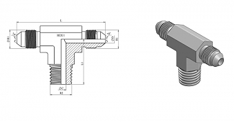 Тройник ввертной T-образный JIC 1.1/16"-BSPT 3/4"-JIC 1.1/16"