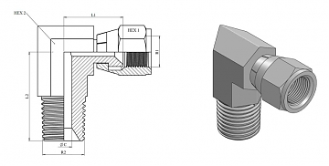 Угольник 90° JIC1.1/16" - NPT3/4" (Г-Ш)
