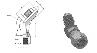 Угольник 45° JIC 9/16" (Ш-Г) ZnNi (К)