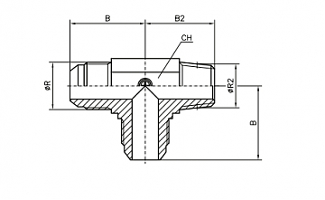 Тройник ввертной L-образный JIC 1.5/8"-JIC 1.5/8"-BSPT 1"
