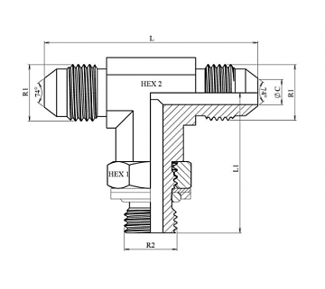 ТРОЙНИК ВВЕРТНОЙ РЕГУЛИРУЕМЫЙ ПО ЦЕНТРУ MALE JIC 37° (Ш - МЕТРИЧЕСКИЙ ШТУЦЕР ВРШ -Ш)