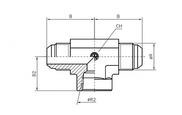 Тройник T-образный JIC9/16" с внутренней резьбой NPT1/8" (Ш-Внутр-Ш)