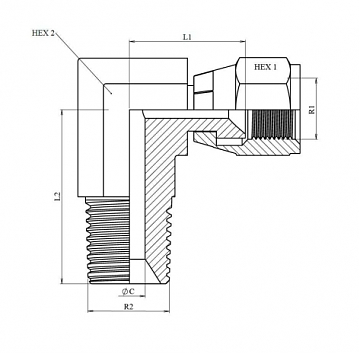 УГЛОВОЙ АДАПТЕР 90° JIC 37° (Г) - MALE NPT